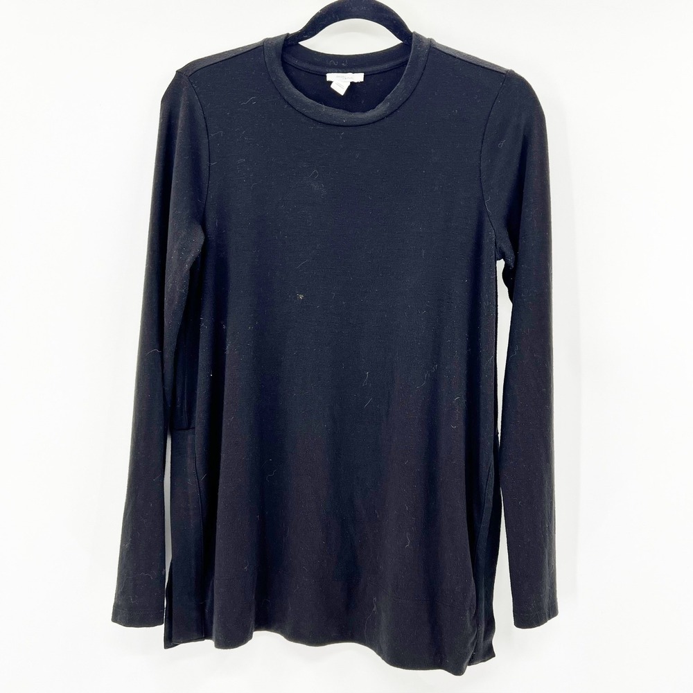 Daily Ritual Tunic Top Womens Small Black Good Long Sleeve Side Slit Knit